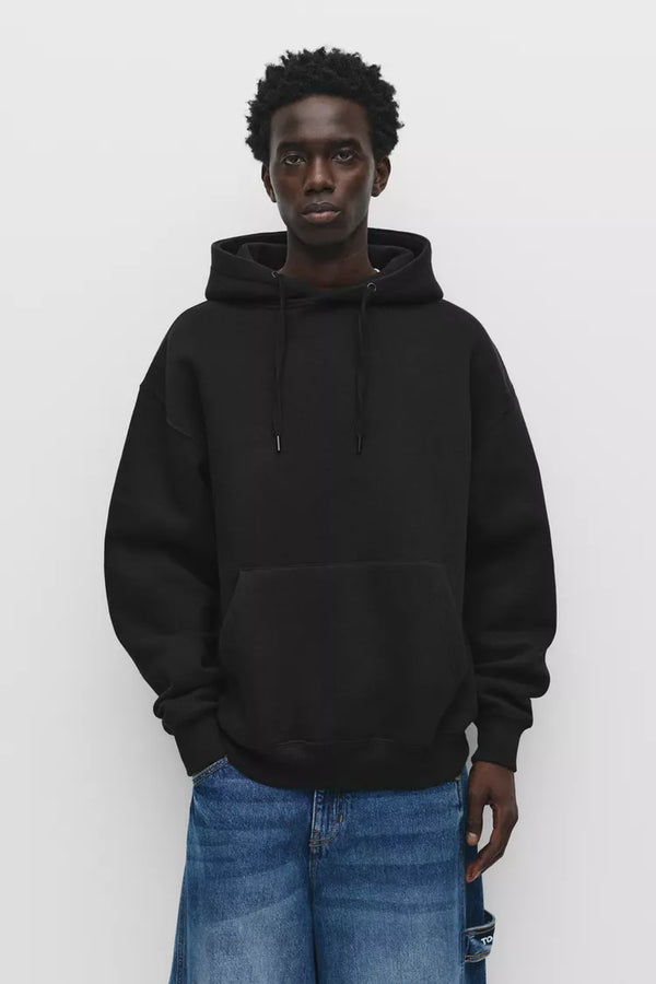 PULL&BEAR BASIC HOODIE - BLACK
